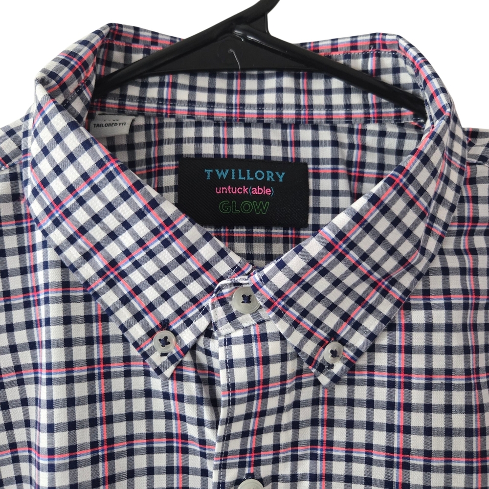 Twillory Untuckable Glow Button-Down Shirt Tailored Fit Plaid Check‎ - Picture 5 of 13
